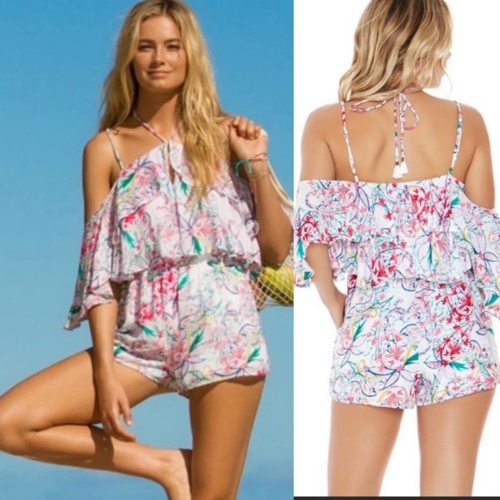 NWT L*SPACE Floral Drawstring Ruffle Romper size S